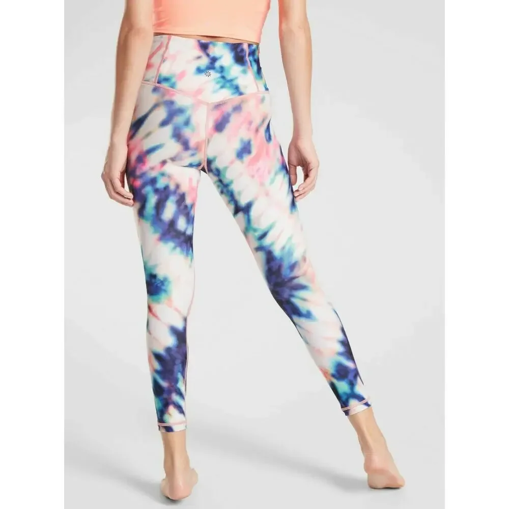 Athleta Small S Elation Tie Dye 7/8 Tight Leggings Workout Yoga Pink Blue Purple